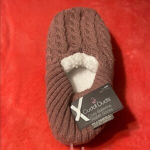 Cuddl Duds Plushfill Cable Knit Slipper Socks - Brown